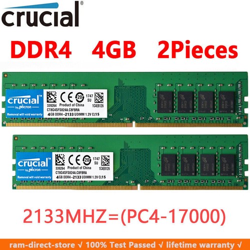 Crucial DDR4 8GB 2X4GB 2133Mhz PC4-17000 288pins Desktop Memory Dimm Ram - Picture 1 of 8