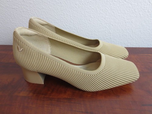 Vivaia Melody Square Toe Chunky Heels Shoes Women's Size EU 37.5 US 7 Beige