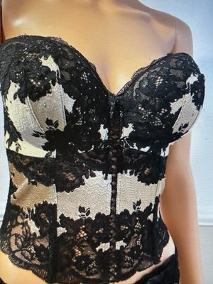 Victoria's Secret Crystal Lace BUSTIER/CORSET Bra - (Bronze Black) - Size 36D