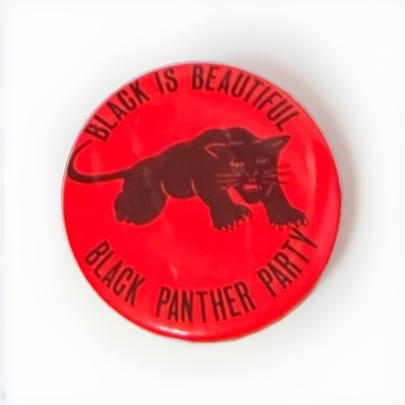 RARE VINTAGE 1960'S BLACK IS BEAUTIFUL BLACK PANTHER PARTY PINBACK UNION STAMP