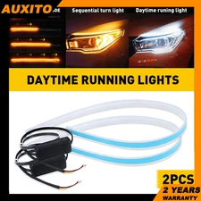 2x Amber White LED 60cm Car Headlight Strip Light DRL Turn Signal Lamps Flexible