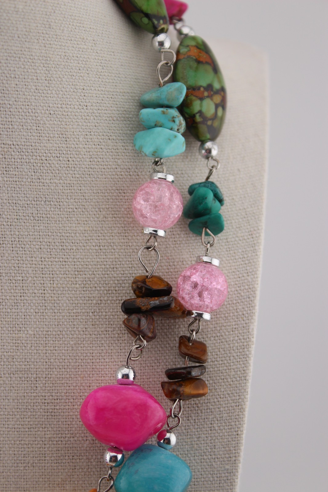 Large statement mixed bead stone plastic glass ne… - image 2