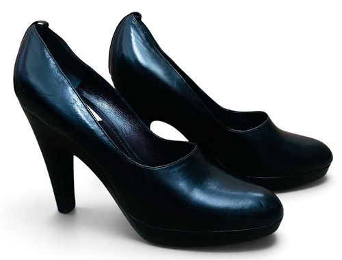 JILL SANDER SCHWARZ LEDER 4,5" PLATEAU STILETTO PUMPS GR EU 39 US 8,5 ITALIEN - Bild 1 von 9