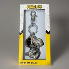 Snoopy Peanuts Bling Pave 3D Crystal Rhinestone Silver Keychain/Bag Charm Rare