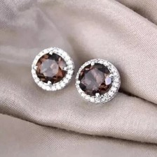 2Ct Round Lab-Created Brown Diamond Women's Stud Earrings 14K White Gold Plated