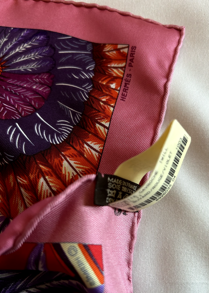 Hermes Brazil II Gavroche 45 Silk Scarf Rose Buvard Rouge Violet