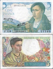 France 5 Francs 1943 Pick # 86 VERY FINE