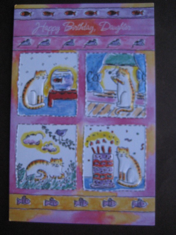 UNUSED vintage greeting card Gallant BIRTHDAY To Daughter, Happy Cat Scenes