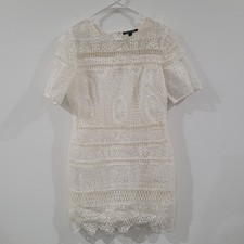 Gianni Bini Womens Sheath Dres Size 8 Ivory Floral Eyelet Scallop