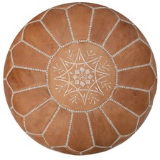 Stuffed Handmade Moroccan Genuine Leather Pouf Ottoman Footstool in TAN 20"x13"