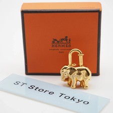EXC HERMES Cadena Elephant Charm Padlock 1997 Limited Edition GP Gold w/Box