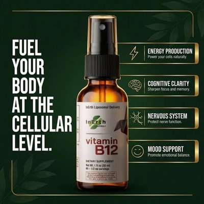 Liposomal Vitamin B12 Liquid Sublingual Drops: 1000mcg Methylcobalamin VEGAN