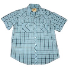 Wrangler Cowboy Cut Shirt Men XL Blue Black Plaid Pearl Snap Short Sleeve Wester