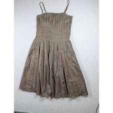 Isaac Mizrahi Brown Green Striped Floral Fit Flare Dress Size 2