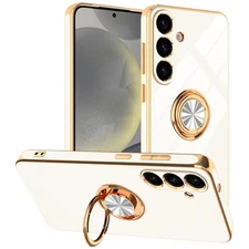 Slim White TPU Case for Galaxy S25 Plus with Ring Stand & Magnetic Car Mount