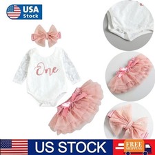 3Pcs Newborn Baby Girl Outfits Lace Long Sleeve Romper Tutu Skirt Set Clothes