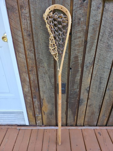 Very Nice Old VINTAGE Wooden Lacrosse Stick Handcrafted 46" x 7"