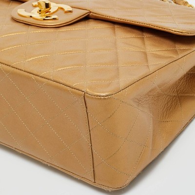 Chanel Gold Quilted Leather Vintage Classic Single Flap Bag | eBay