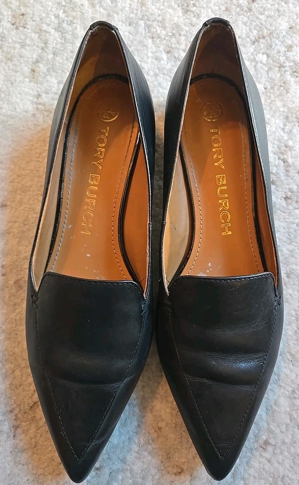 Tory Burch Loafers Flat Shoes Leather Black Gold Logo 74328 5930 Size US 7 - Image 3 of 4