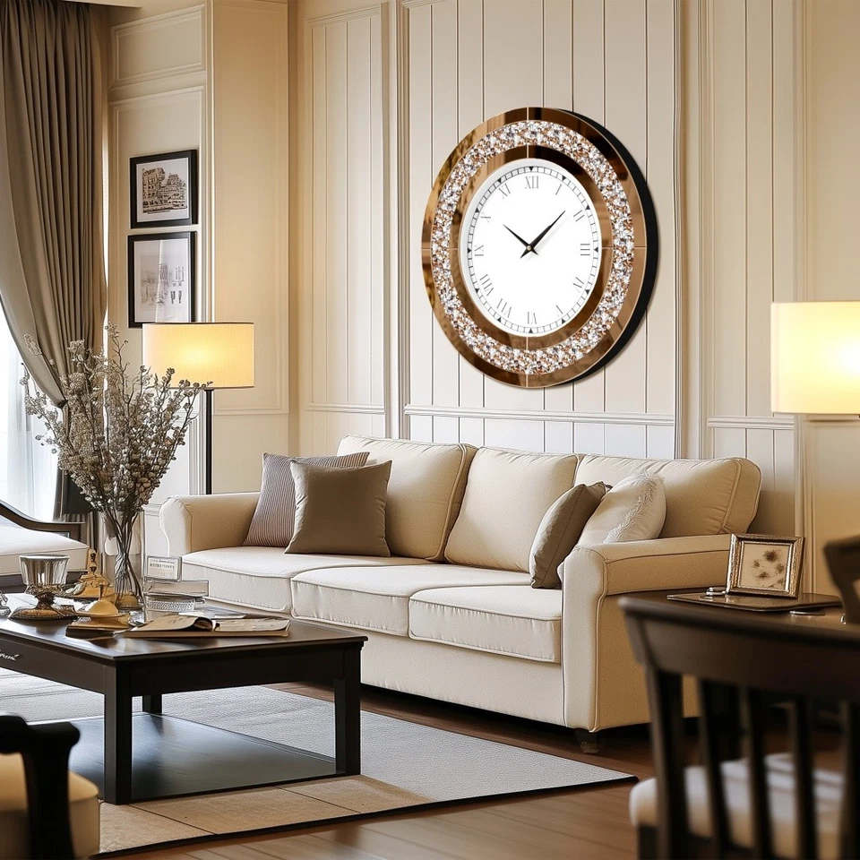 Reloj de pared grande con espejo redondo de 24/32 pulgadas cristal brillante aplastar diamantes Foto 3 de 4