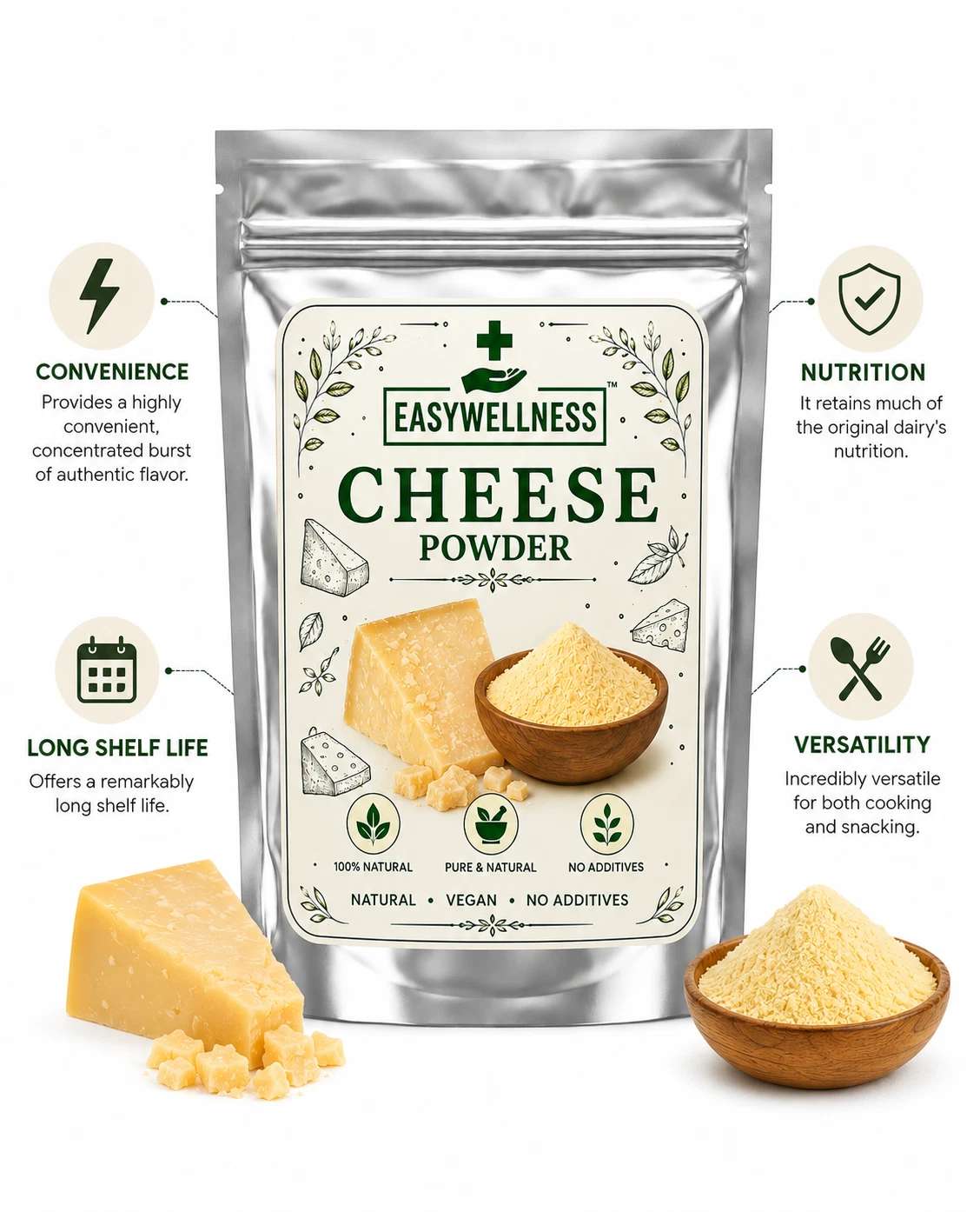 Natural Cheese Powder Rich Creamy Flavor for Popcorn Pasta Fries 100% Pure