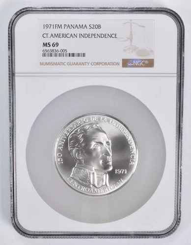 MS69 1971 FM Panama 20 Balboas CT.American Independence Silver NGC *3304