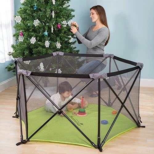 Juego portátil Summer Infant Pop 'n Play, verde - bolígrafo ligero para jugar Foto 2 de 4