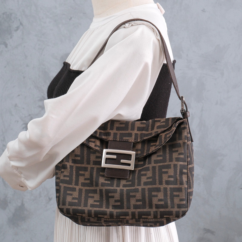 FENDI Mamma Baguette Shoulder Hand Bag Zucca Canvas Leather