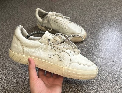 Off-White Leather Vulcanised Beige Lace Up Sneakers Size 43 US 10 UK 9