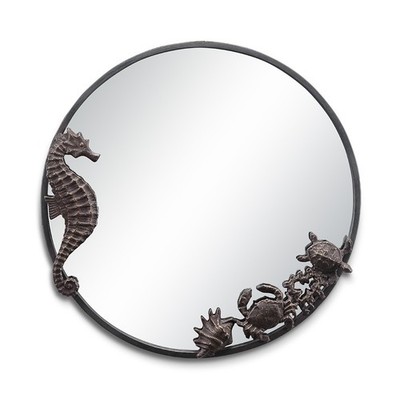 Seahorse Sea Life Round Mirror Cast Iron Metal Coastal Nautical Wall Decorative