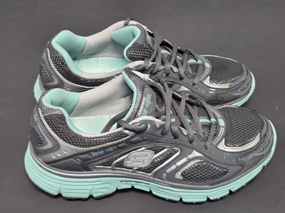 Skechers Tone-Ups Fitness Running Sneakers Womens 6.5 Gray/Aqua Toning 11754