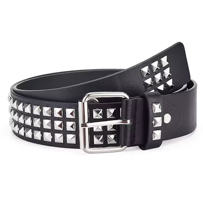 Cinturón Tachonado Pirámide Remache Cinturón Cintura Negro Imitación Cuero Punk Gótico Accesorio - Imagen 1 de 4