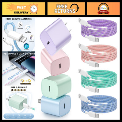 Fast Charging USB C Wall Charger 20W - 4 Pack with 6FT Cable for iPhone & iPad