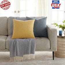 Cotton Slub Throw Pillows Set Removable Covers Invisible Zipper Vintage Style US