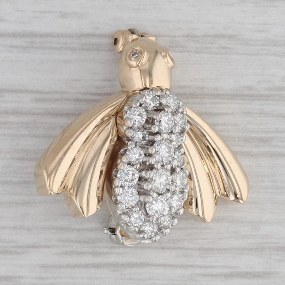 0.49ctw VS2 Diamond Bee Brooch 14k Yellow White Gold Pin - Image 1 of 4