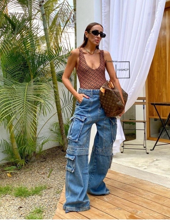 ZARA WOMAN NEW ZW CARGO HIGH-WAIST JEANS LIGHT BLUE PANTS SIZE