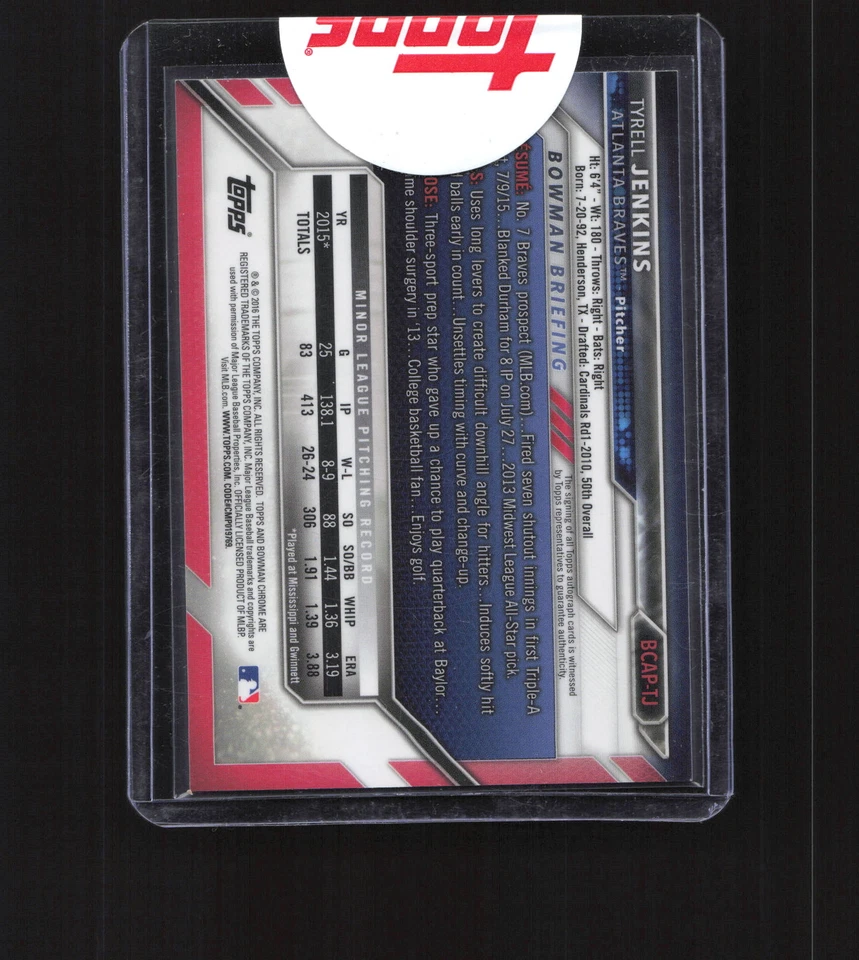 2016 Bowman Chrome BCAP-TJ Tyrell Jenkins Prospects Autographs - Image 2 of 2