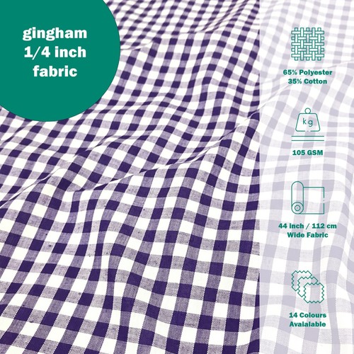 Polycotton Fabric 1/4" Gingham Check Material Dress Craft Uniform Bunting - Picture 39 of 43