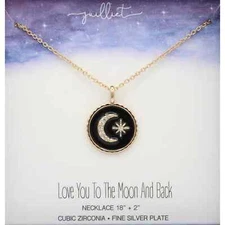 Gold Over Fine Silver Plate CZ Celestial Pendant Necklace in Gift Box #BX006