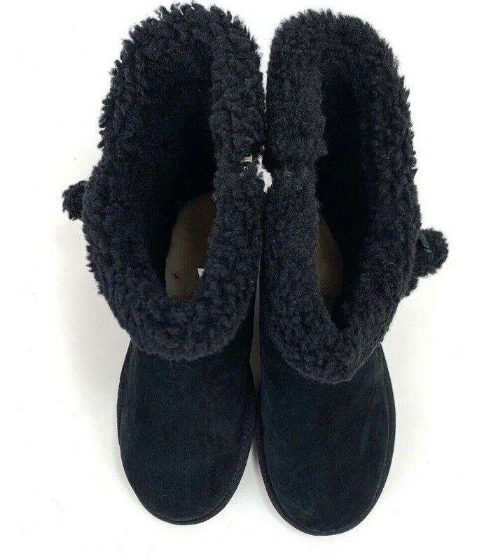 NEW UGG Womens Sz 10 Plumdale Cuff Short Winter Boots With Pom Pom Black 1102933 image 4