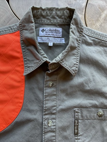 Columbia Sportswear Khaki Men's Size Large Hunting Blaze Orange Patch Button Dow - Picture 3 of 6