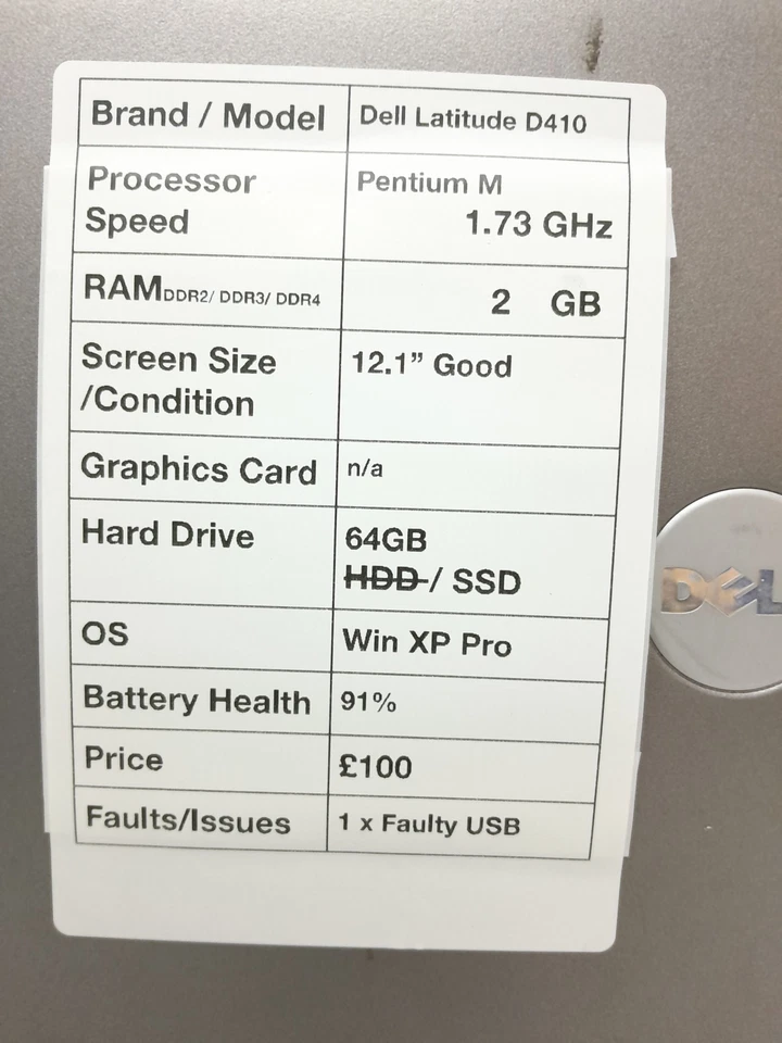 Dell Latitude D410 - Pentium M 1.72GHz - 2GB Ram - 12.1" - 64GB SSD - Windows... - Image 3 of 4