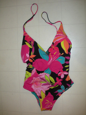 TRINA TURK Solar Floral 1 Pc Twist Back Halter Maillot Swimsuit Sz 10 ...
