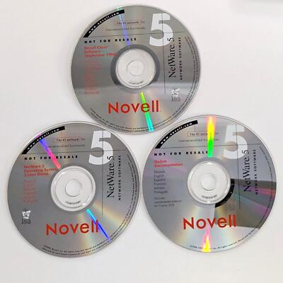 NOVELL Netware 5 CDs Client Software / Operating System Demo / Online Documents