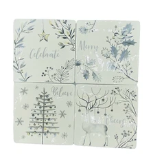 Fitz & Floyd Noel Noir Set 4 Holiday Christmas Square Appetizer Cheese Plates