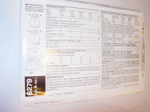 INFANT BABY UNCUT NEW LOOK 6279 Sewing Pattern ROMPER DRESS BONNET SIZE NB-L - Picture 2 of 3