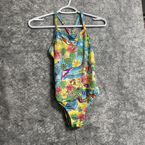 Speedo Girls Swimsuit Tropical Floral Florida One Piece Blue Pink Red Yellow 14 - Picture 14 of 16