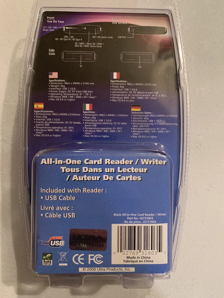 Ultra Black All-in-One Digital Card Reader / Writer USB 2.0 Windows Mac OS New - Image 2 of 4