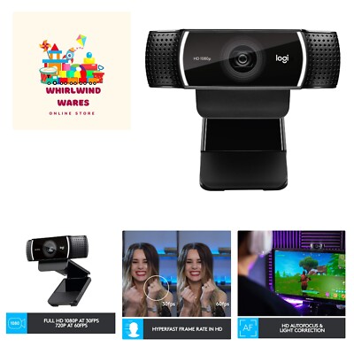 C922x Pro Stream Webcam   Full 1080p HD Camera, Black