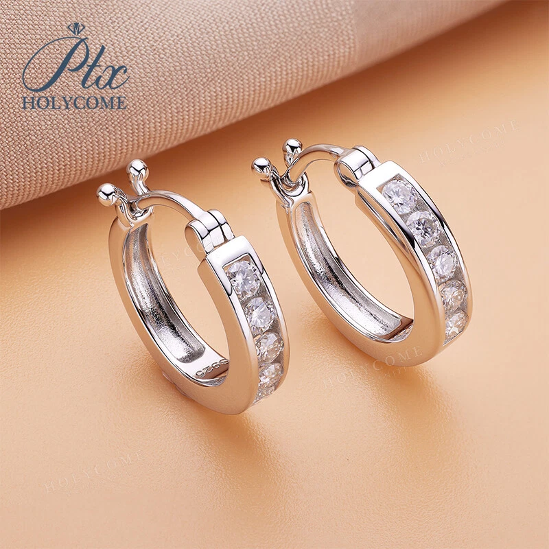 D VVS1 Moissanit Ohrringe S925 Silber Ohrstecker 18K Weißgold plattiert Schmuck - Bild 4 von 4